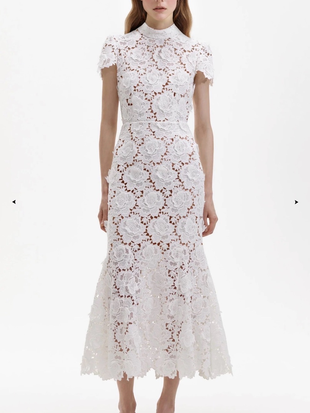 Self Portrait White Flower Lace Midi Dresd